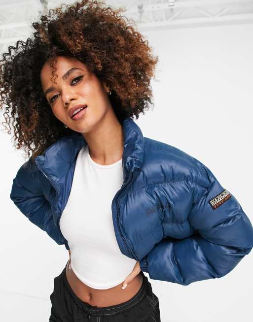 Navy blue cheap cropped puffer jacket