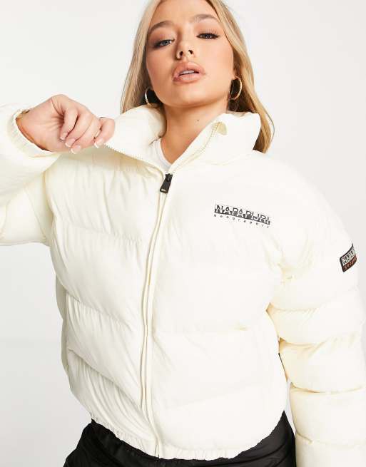 Napapijri Box cropped puffer jacket in off white Exclusive to ASOS