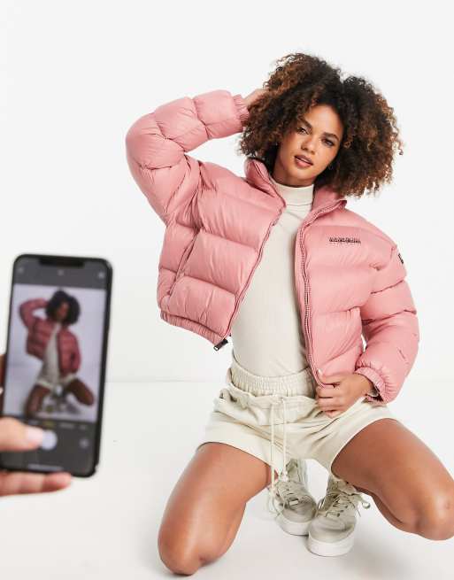 Asos pink puffer jacket online