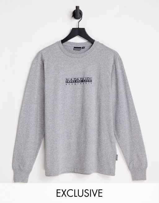 Napapijri – Box – Grå långärmad t-shirt – Endast hos ASOS
