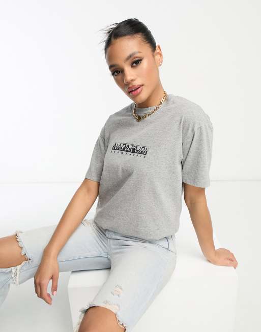 Napapijri – Box – Locker geschnittenes T-Shirt in Grau mit Logo