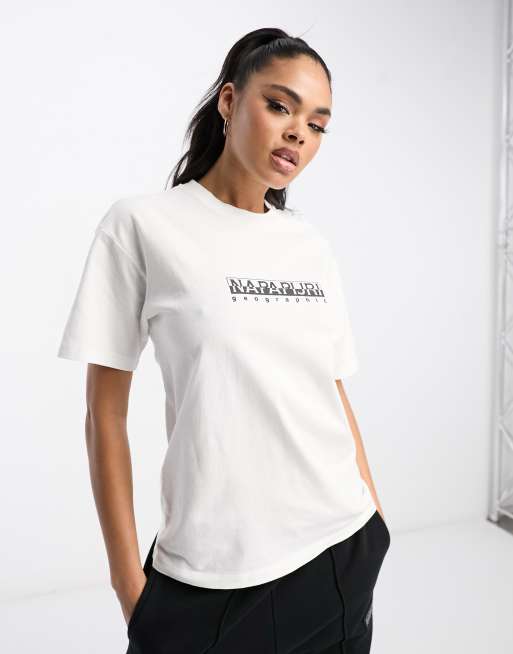Napapijri – Box – Locker geschnittenes T-Shirt in Weiß mit Logo