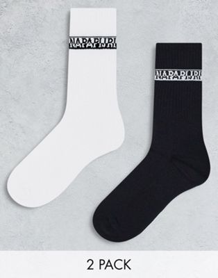 Napapijri Box logo 2 pack socks in black and white