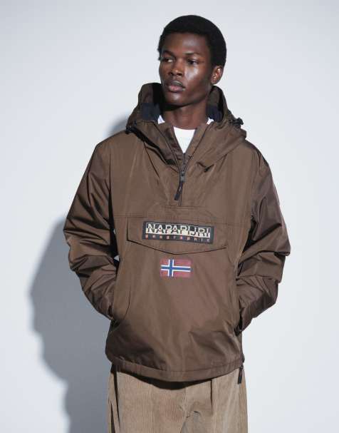 Napapijri box logo anorak in brown - view 1