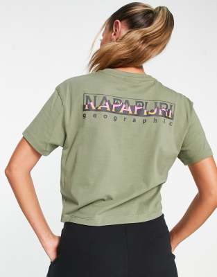 Napapijri Box chest logo hoodie in khaki