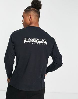 Napapijri box logo back print long sleeve t-shirt in black