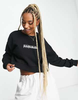 Napapijri box logo crop sweatshirt in black - ASOS Price Checker