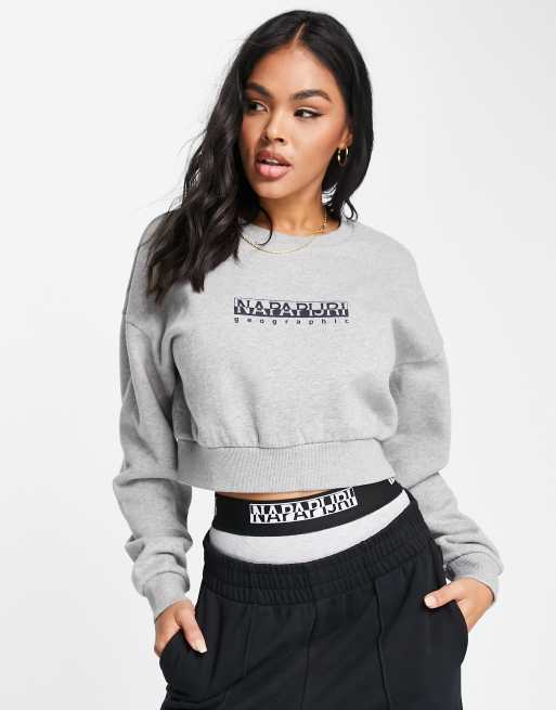 Napapijri box logo crop sweatshirt in grey