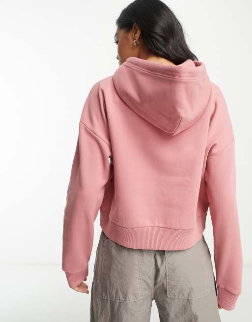 Napapijri Box logo cropped fleece hoodie in pink, 2 of 4
