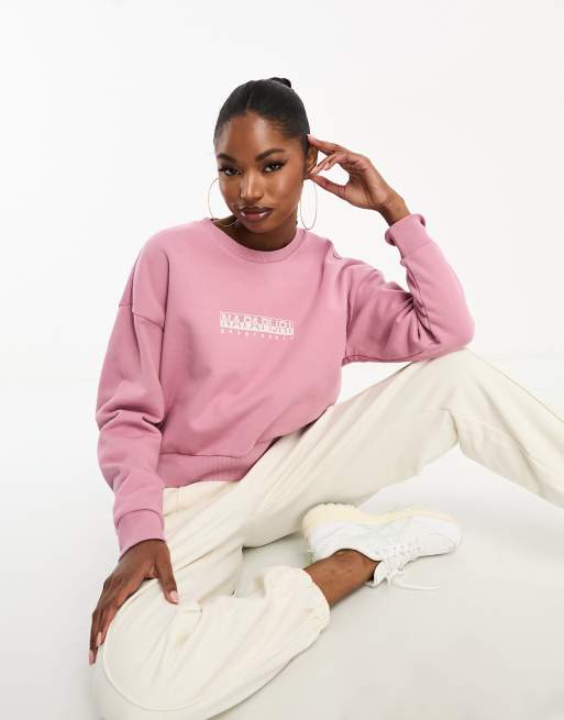 Napapijri Box logo cropped fleece sweatshirt in pink ASOS