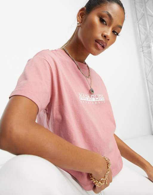 Napapijri Box logo cropped t-shirt in pink