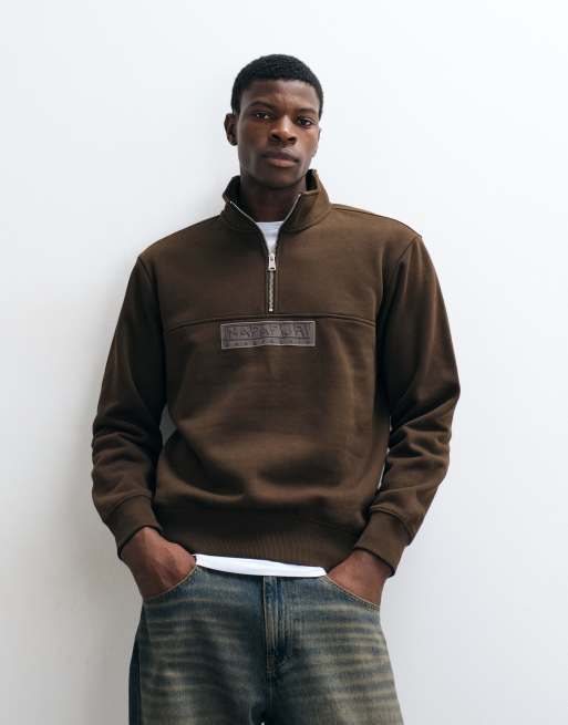 Napapijri box-logo half zip i brun, 5 af 5