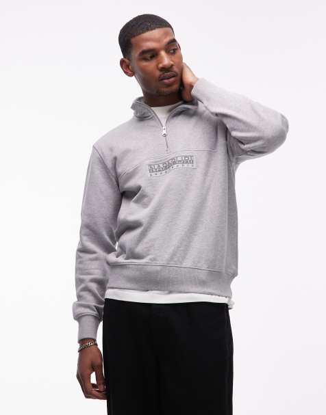 Napapijri box logo half zip sweatshirt in light grey - view 1