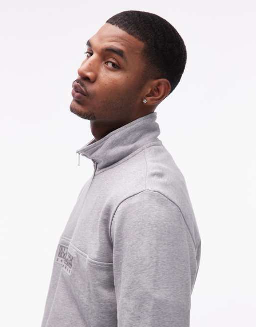 Napapijri box logo half zip sweatshirt in light grey, 4 of 5