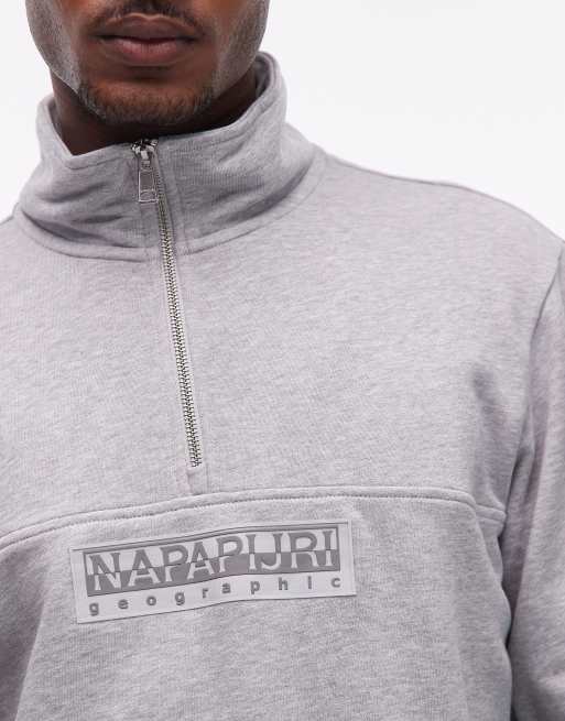 Napapijri box logo half zip sweatshirt in light grey, 5 of 5