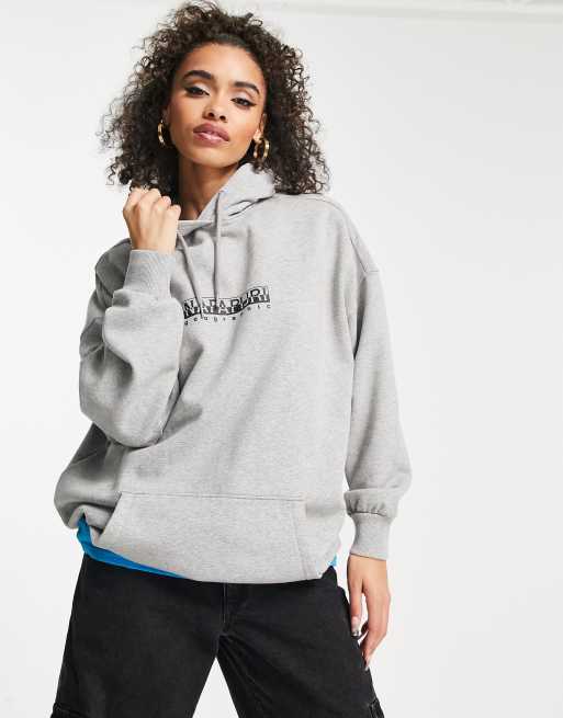 Napapijri box logo hoodie in grey | ASOS