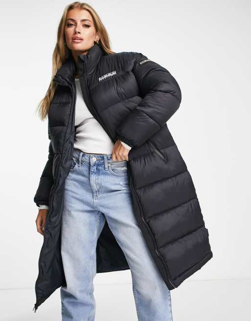 Napapijri Box logo long puffer coat in black | ASOS