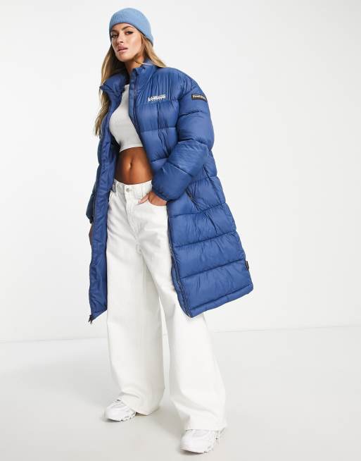 Napapijri Box logo long puffer jacket in blue