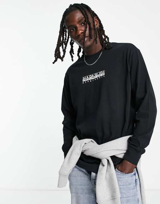 Napapijri box logo long sleeve t-shirt in black