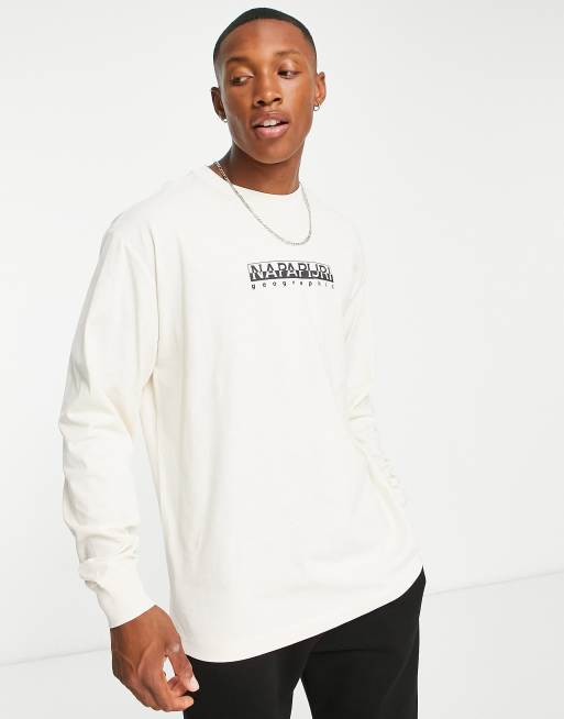 Napapijri box logo long sleeve t-shirt in off white