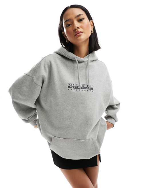 Napapijri Box logo oversized fleece hoodie in grey