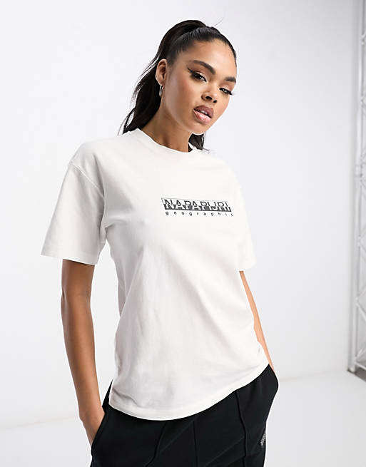 Napapijri Box logo relaxed fit t-shirt in white | ASOS