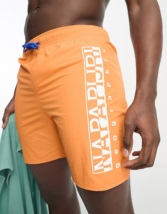 Napapijri - box logo woven swim shorts in orange