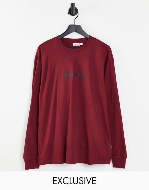 Napapijri Box long sleeve t-shirt in burgundy Exclusive at ASOS