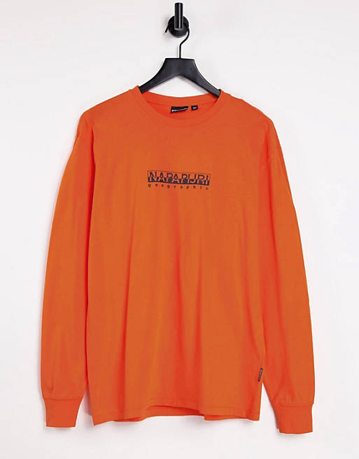 Men Napapijri Box long sleeve t-shirt in orange 