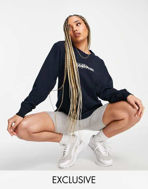 Napapijri Box oversized long-sleeved T-shirt in navy Exclusive to ASOS