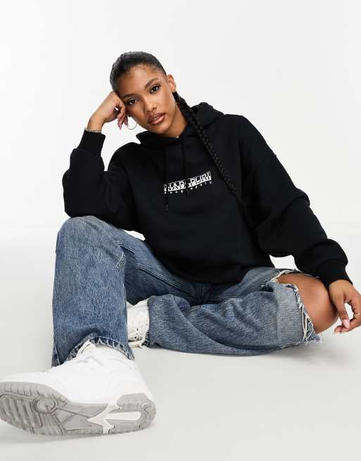 Napapijri – Box – Svart hoodie av fleece i oversize med logga