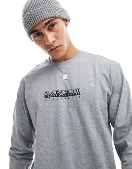 Napapijri - Box - T-shirt met lange mouwen en logo op de borst in grijs