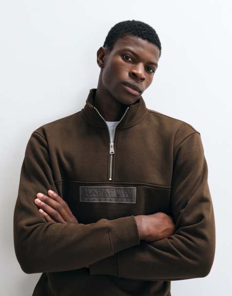 Napapijri boxlogo half-zip in bruin - view 1