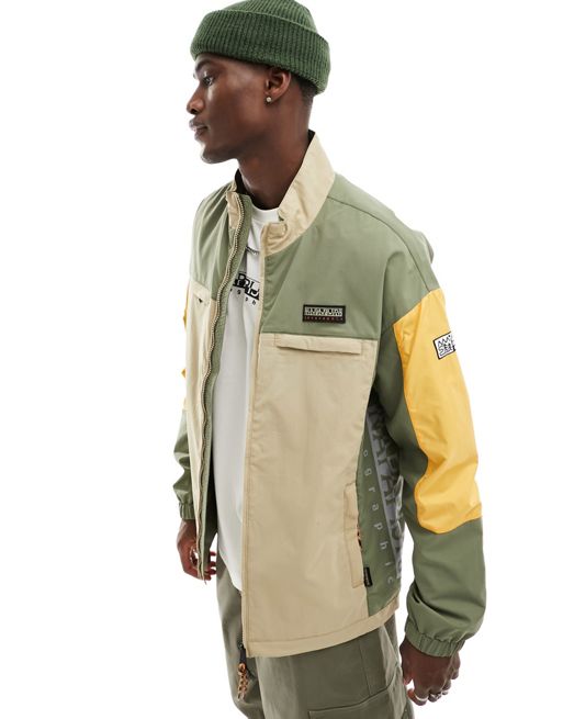 Napapijri Boyd logo holes jacket in multi khaki