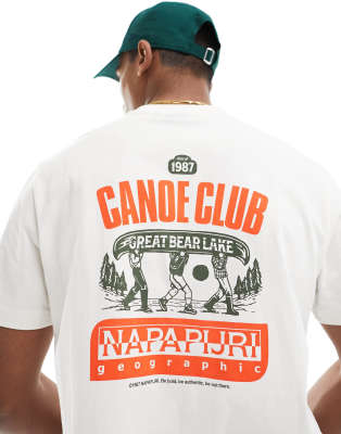 Napapijri – Boyd – T-Shirt in Weiß mit Grafikprint auf dem Rücken