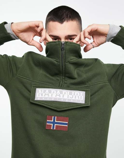 Napapijri Burgee 1/2 zip fleece in green | ASOS