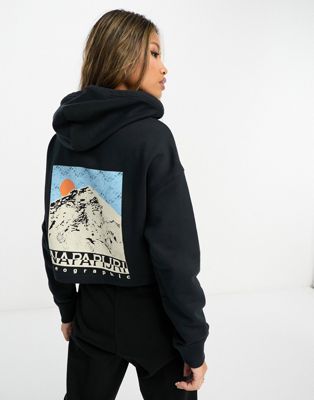 Napapijri Cenepa cropped back print hoodie in black - ASOS Price Checker