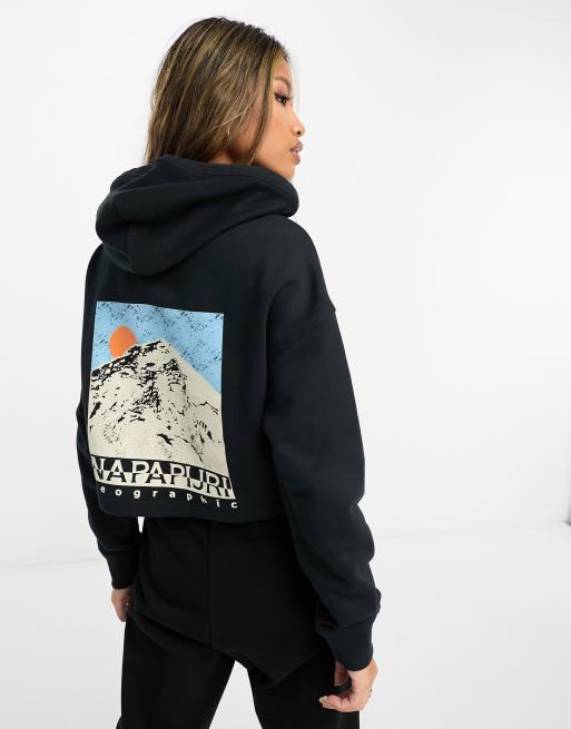 Napapijri Cenepa cropped back print hoodie in black
