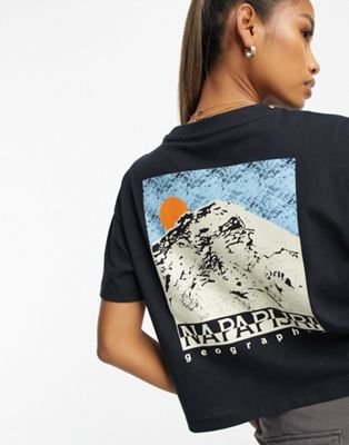 Napapijri Cenepa cropped back print t-shirt in black
