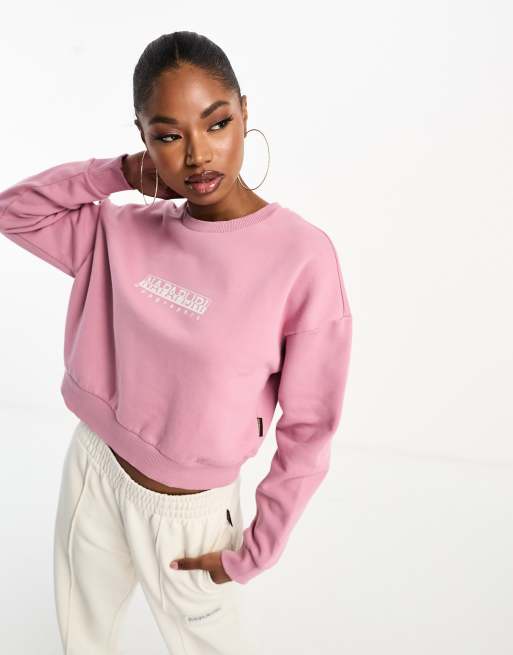 Napapijri - Cropped fleece sweatshirt met vierkant logo in roze, 4 van 4