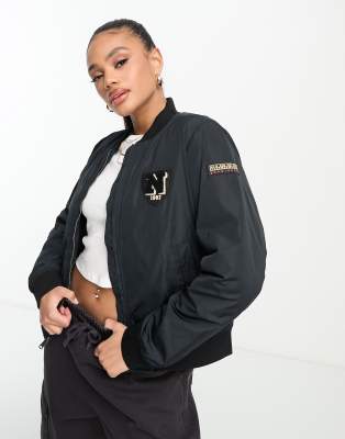 Napapijri Cuenca zip up varsity bomber jacket in black - ASOS Price Checker