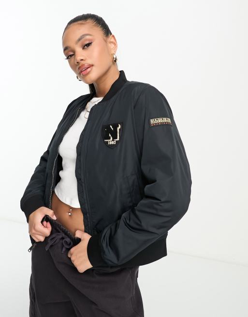 Napapijri Cuenca zip up varsity bomber jacket in black | ASOS