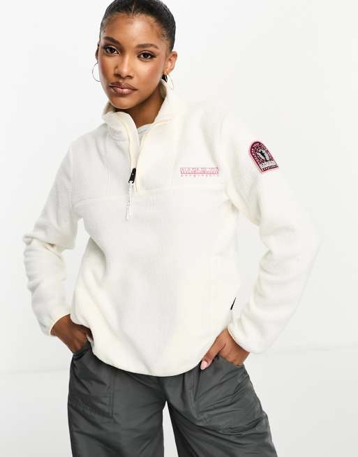 Napapijri – Cuverville – Sweatshirt aus Sherpa-Fleece in Cremeweiß mit kurzem Reißverschluss