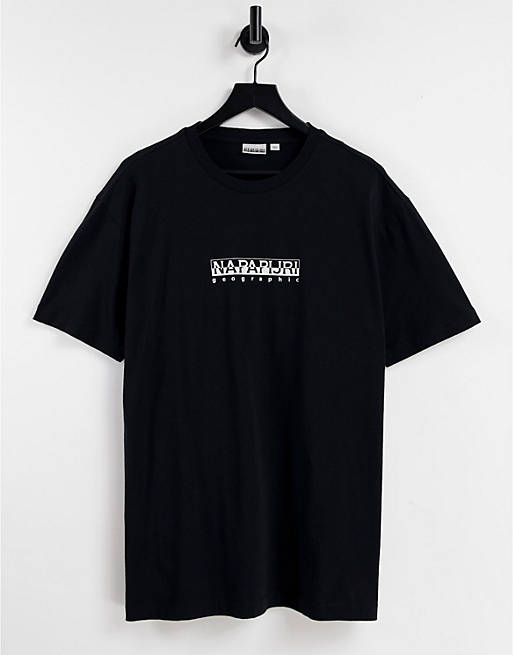 Napapijri – Czarny T-shirt o pudełkowym kroju