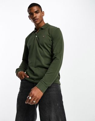 Napapijri Ealus long sleeve polo shirt in khaki - ASOS Price Checker
