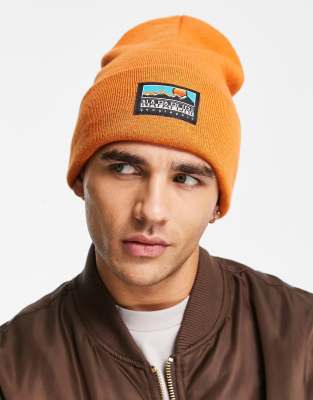 Napapijri Fal box logo beanie hat in yellow