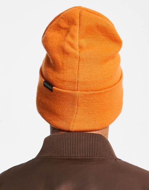 Napapijri F-Mountain patch logo beanie in orange, 3 of 4