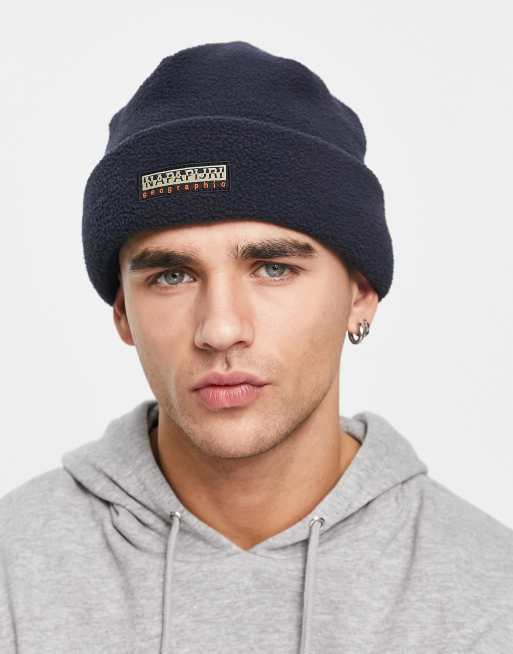 Napapijri F-Rock box logo beanie in navy, 4 of 4