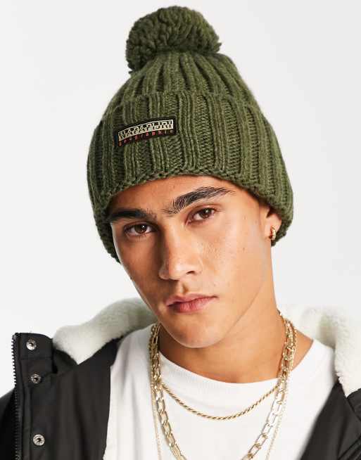 Napapijri – Fea 2 – Zielona czapka beanie z pomponem z naszywką z logo