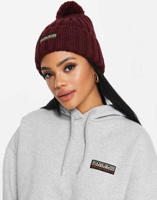 Napapijri – Fea – Bordowa czapka beanie z pomponem 
